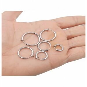 4 Stainless Steel Silver Non-Pierced / Magnetic Hoop Earrings